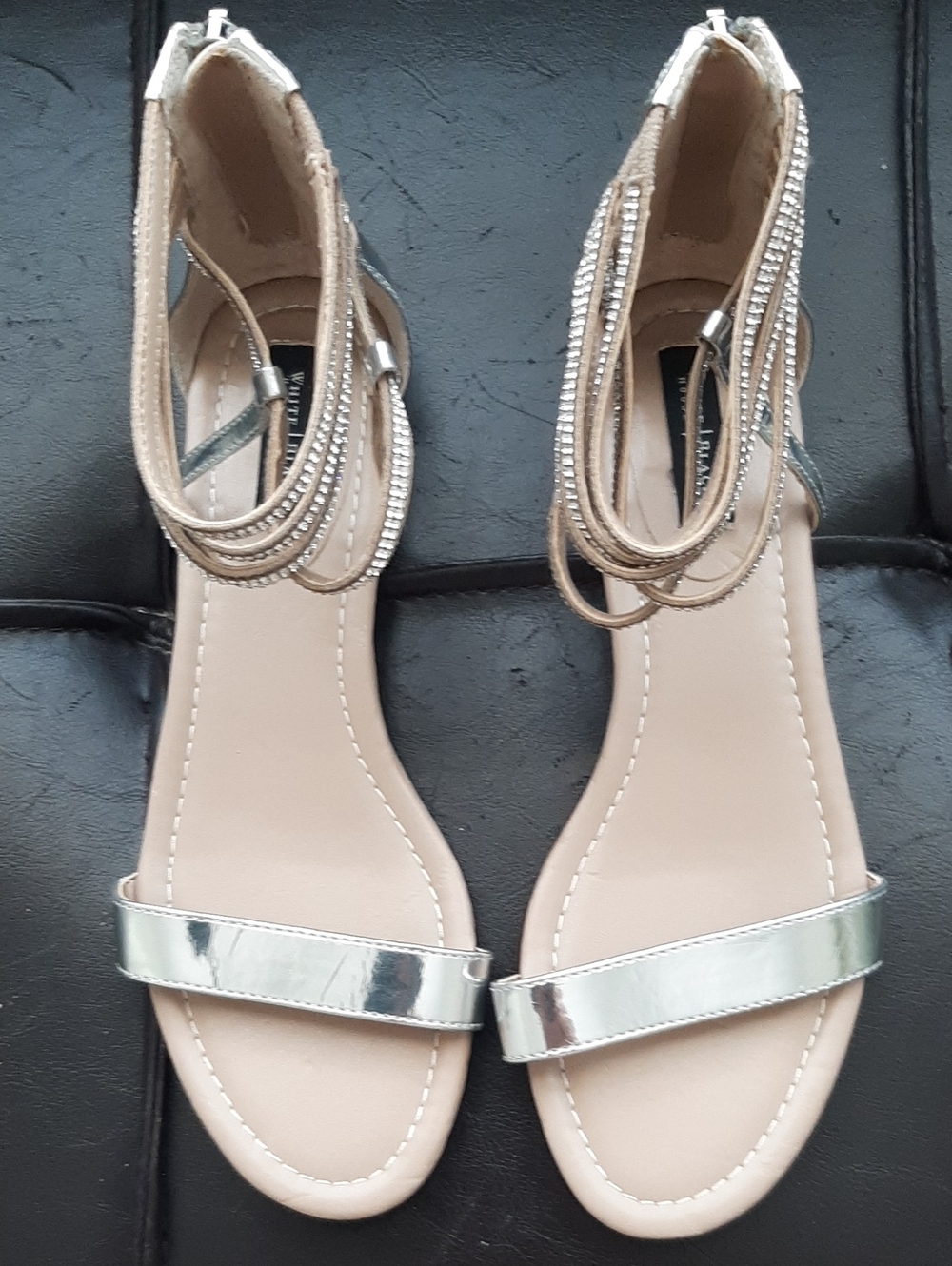 White House Black MARKET Metallic Silver Ankle-Strap Women’s Sandals Size 7 NEW